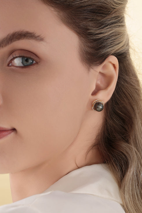 Tahitian South Sea Pearl & CZ Earrings - House Of Pearls